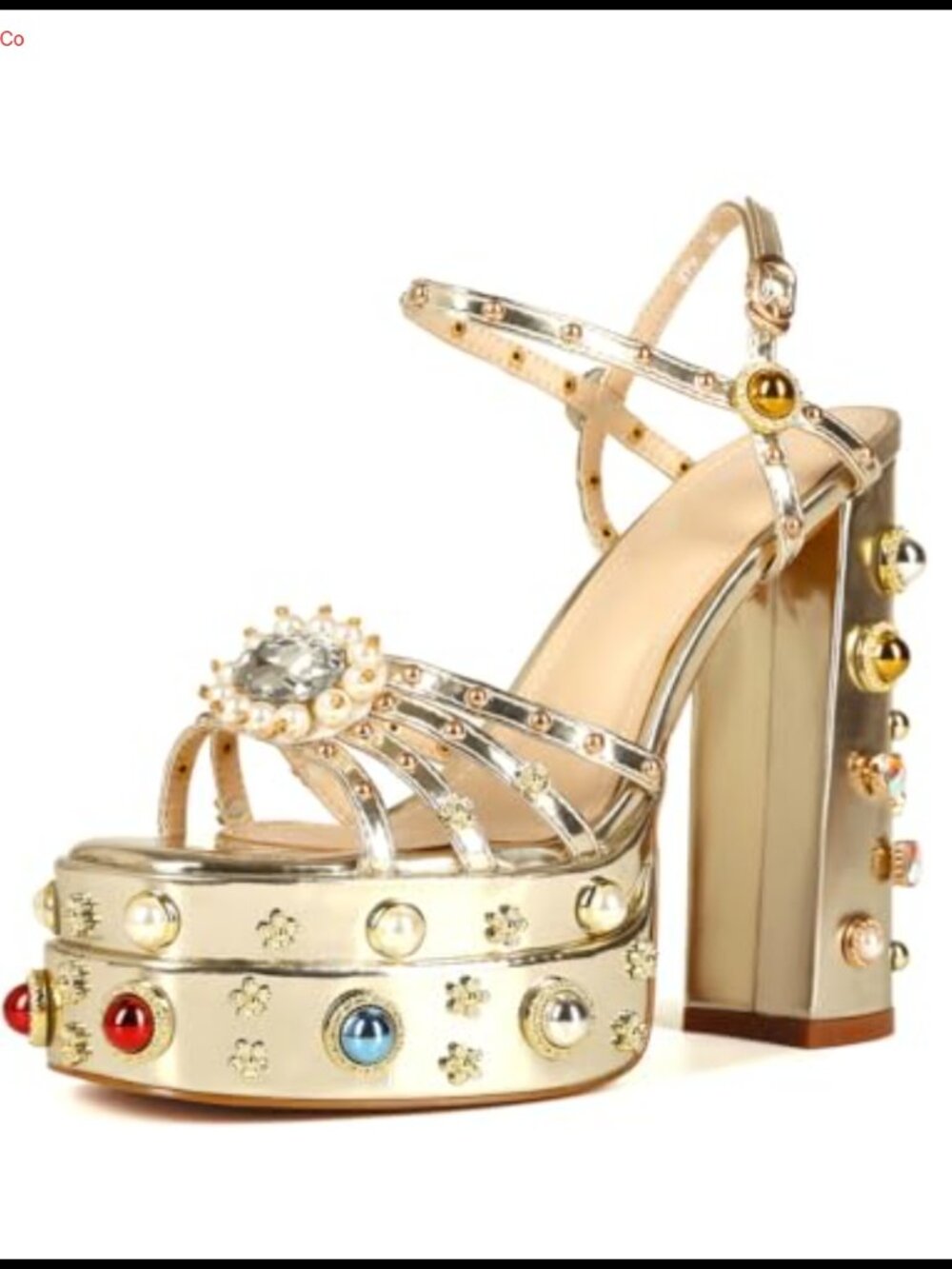 Feinlina Women's Rhinestone Platform Chunky Heel Ankle Strap Sandals Open Toe